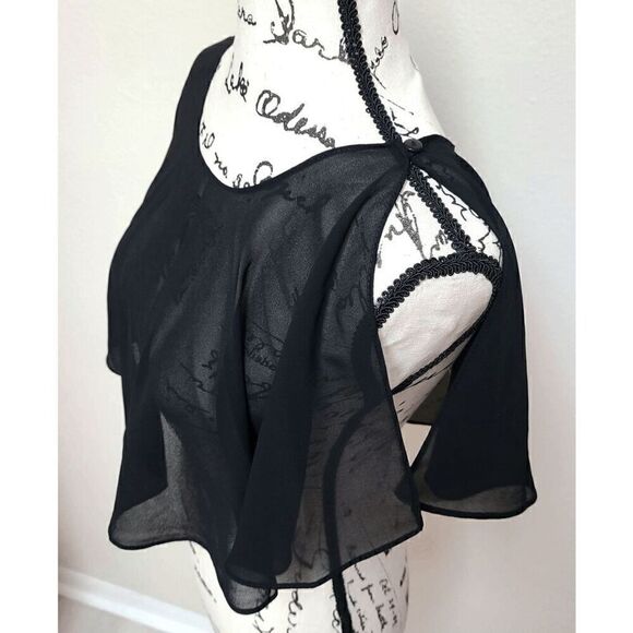 Mesh Evening Gothic Flapper 1920s Simple Black Shawl Wrap Cape NEW - Picture 8 of 16